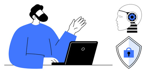 man discussing ai technology and cybersecurity vector image