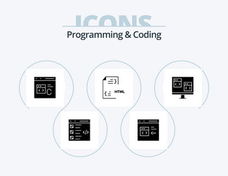 programming and coding glyph icon pack 5 vector image