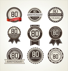 Retro 80th Anniversary Badges Vector Image