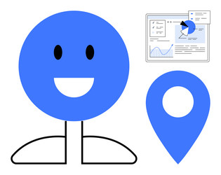 smiling figure with location pin and analytics vector image