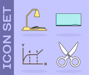 set scissors workplace with table lamp and open vector image