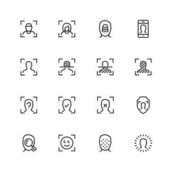 Face scanning and recognition icon set in outline vector