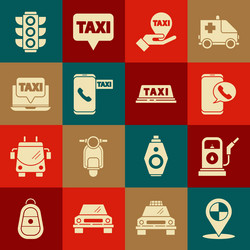 set map pointer with taxi petrol or gas station vector image