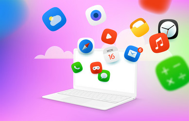 using internet application via laptop concept vector image
