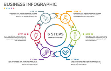 visual data presentation cycle diagram with 6 vector image