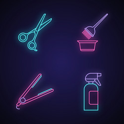 hairdress neon light icons set haircut hair vector