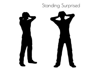 Man in standing surprised pose on white background vector