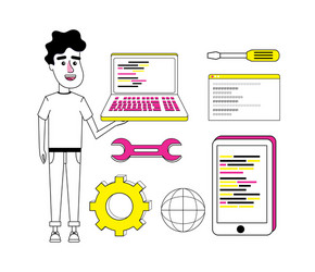 set of coding cartoons vector