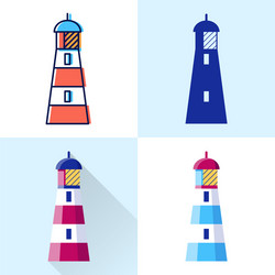 lighthouse icon set in flat and line styles vector