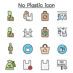 no plastic bag icon set in color line style Vector Image