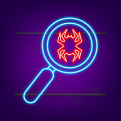 Search virus computer in flat style neon icon vector