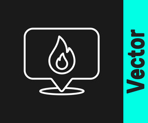 white line map pointer with fire flame icon vector image
