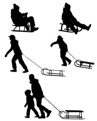 Winter Sledding Silhouettes Vector Image
