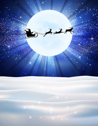 Santa & Reindeer on Moon Vector Image