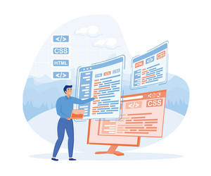 web development concept in flat style developers vector image