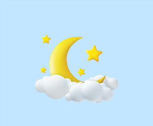 Crescent moon golden stars and white clouds vector