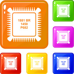 Processor microchip icons set color vector