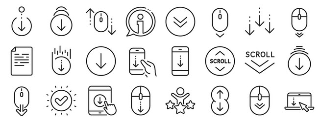 scroll down line icons scrolling mouse landing vector image