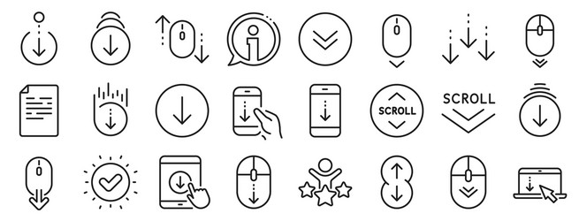 Scroll down line icons scrolling mouse landing vector