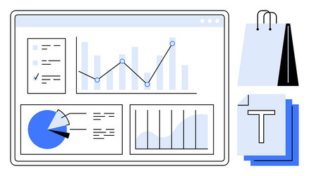 data dashboard with analytics charts and shopping vector image