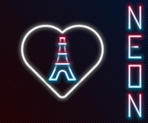 glowing neon line eiffel tower with heart icon vector image