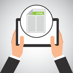 hand holds tablet html language document vector image