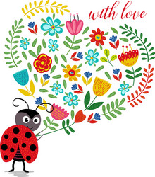 Heart of Flowers Ladybird Vector Image