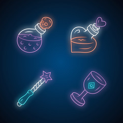 Magic neon light icons set magical death and love vector