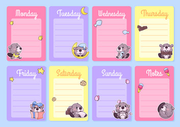 cute baby beaver weekly planner template vector