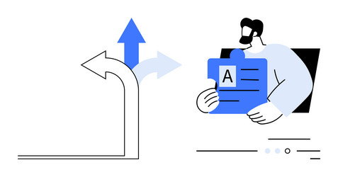 decision-making process with a person holding vector image