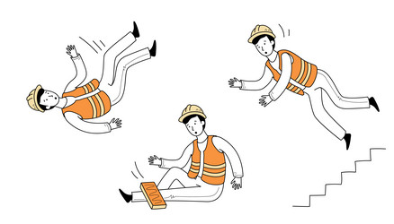 injured worker fall accident set line doodle vector