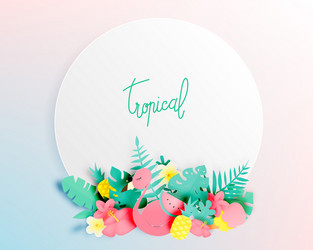 tropical floral with flamingo in paper art style Vector Image
