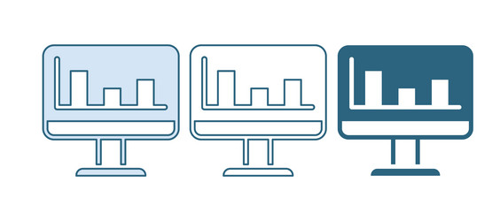 blue computer monitor with graph chart icon vector image