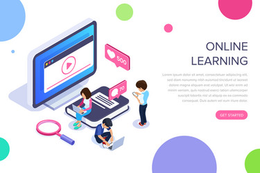 Isometric online learning concept video tutorials vector