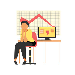 sad man sitting in front of computer monitor vector image