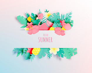 tropical floral with flamingo in paper art style Vector Image