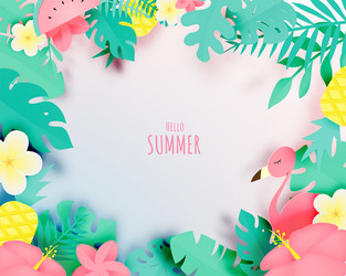 tropical floral with flamingo in paper art style Vector Image