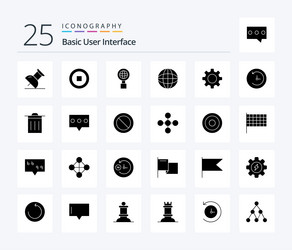 Basic 25 solid glyph icon pack including ui vector