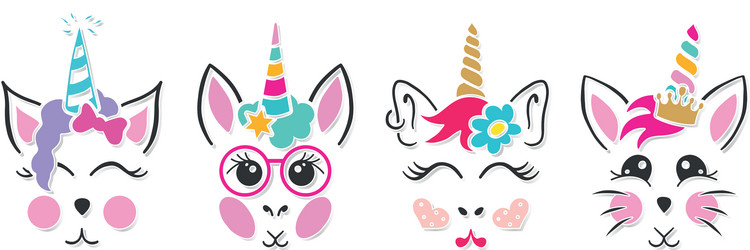 Unicorn cat bunny faces vector