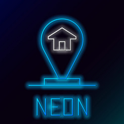 glowing neon line map pointer with house icon vector image