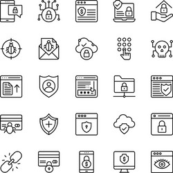 Internet protection line icons pack vector