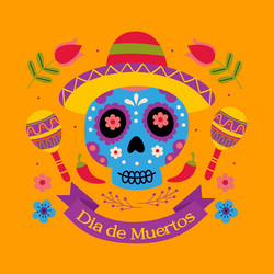 sugar skull wearing a sombrero hat day of the de Vector Image