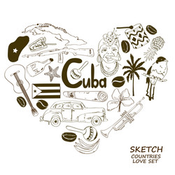 cuban symbols in heart shape concept vector image