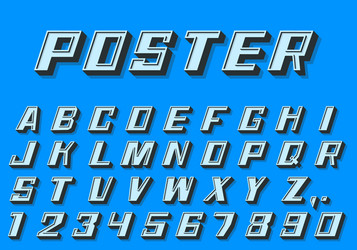 poster 3d font numbers and letters retro style vector