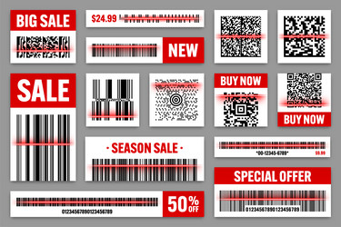 product barcodes and qr codes with red scanning vector