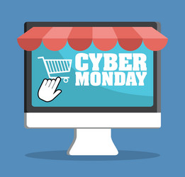 shopping cart computer and cyber monday design vector image