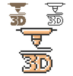 pixel icon 3d printer in three variants fully vector image