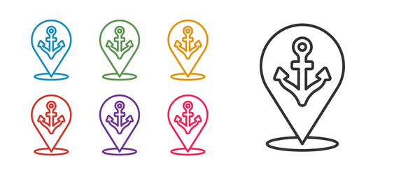 set line map pointer with anchor icon isolated vector image