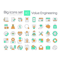 value engineering line color icons set vector image