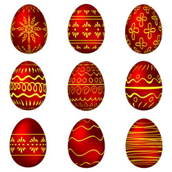 a set of red easter eggs with patterns vector image